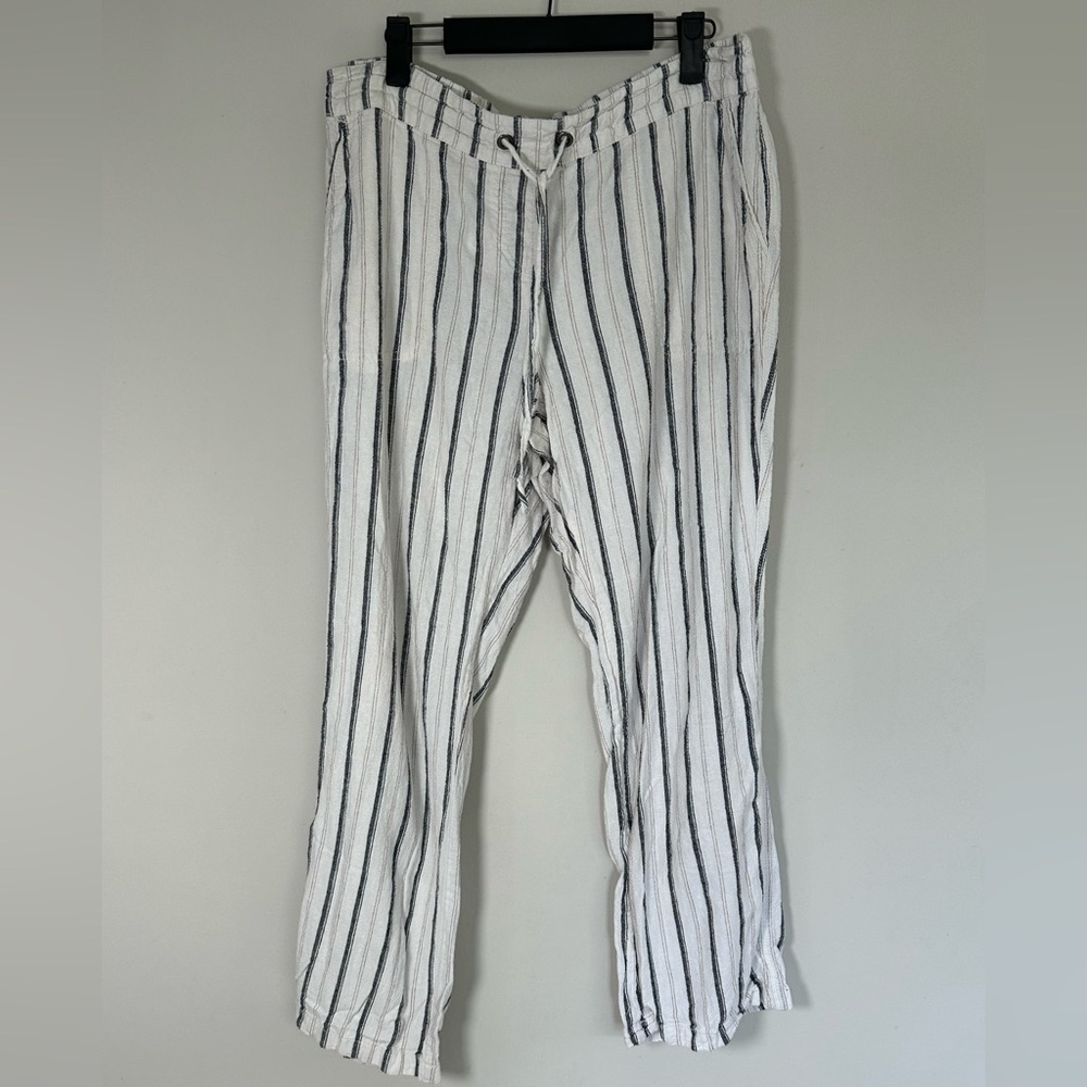 Per Se Linen Wide leg Stripe Pants Sz L light weight straight leg